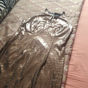 Sequin Halter Metallic Gold Bodycon Dress